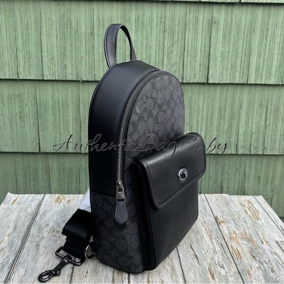 Coach Turnlock Sling Pack Bag Backpack Black - Picture 2 of 8